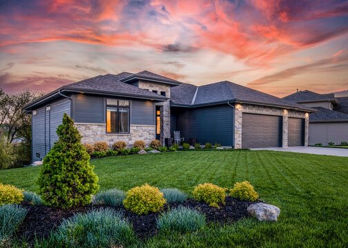 Tidy lawn and landscaped yard