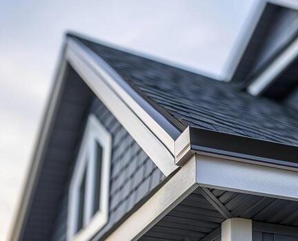 Roofline and siding detail of a home
